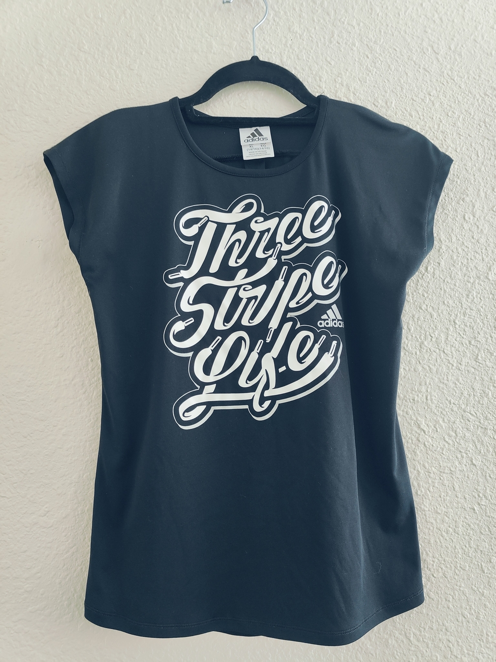 Adidas Girls Black 'Three Stripe Life' Graphic Tee